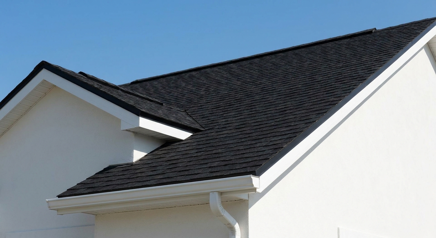 Dark shingle roof with a thin, slightly raised line along the very top of the ridge.